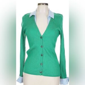 Anthropologie Maeve Green Ribbed Cardigan Sweater